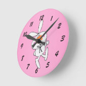 幸せな踊りのかわいい漫画の白いウサギのバニー ラウンド壁時計 (傾斜)