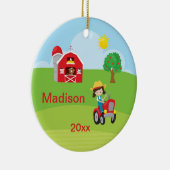 幸せな農場で働く女性の納屋のトラクター動物ブラウン セラミックオーナメント (右)