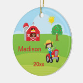 幸せな農場で働く女性の納屋のトラクター動物ブラウン セラミックオーナメント (左)