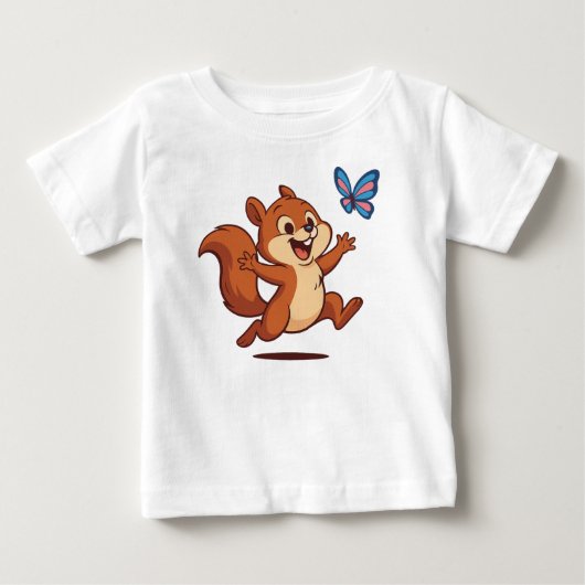 幸せな追いかけっこ – 快活なリスと蝶々 ベビーTシャツ (正面)