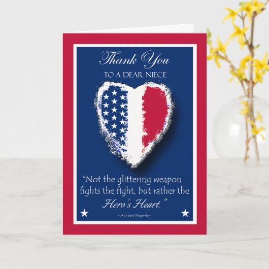 幸せな退役軍人の日の姪のための英雄のハート カード (黄色い花)