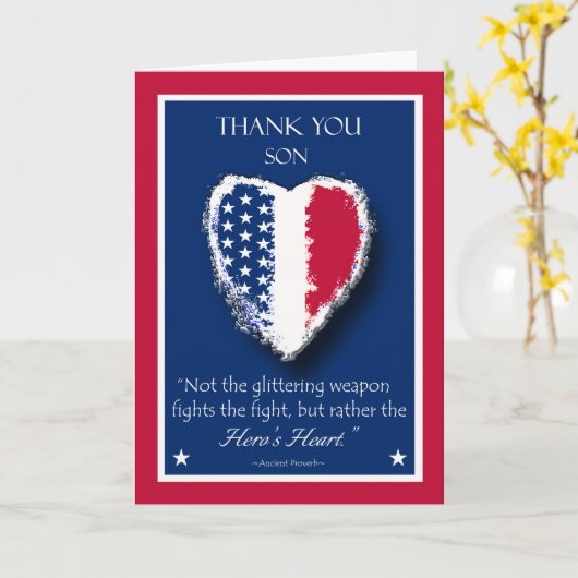 幸せな退役軍人の日の息子のための英雄のハート カード (黄色い花)