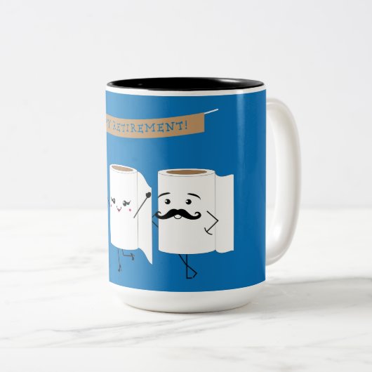 幸せな退職のおもしろいなトイレットペーパー ツートーンマグカップ (正面右)