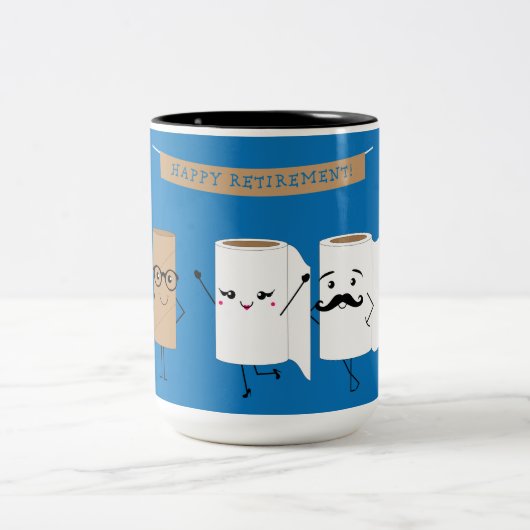幸せな退職のおもしろいなトイレットペーパー ツートーンマグカップ (中央)