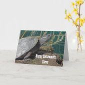 幸せな退職のユーモアのあるなカメの速度の協力者 カード (黄色い花)