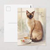 幸せな退職 お茶を飲む猫 猫ママ ポストカード (正面/裏面)