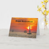 幸せな退職、ヨット、フロリダの日没 カード (黄色い花)