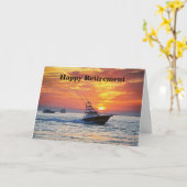 幸せな退職、漁船、フロリダの日没 カード (黄色い花)