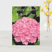 幸せな遅れて母の日のピンクのアジサイカード カード (黄色い花)