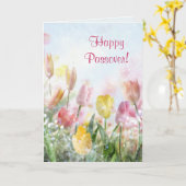 幸せな過ぎ越しの祝いの春のチューリップ カード (黄色い花)