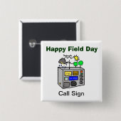 幸せな野外活動の日のアマチュア無線の正方形ボタン 缶バッジ (正面&裏面)
