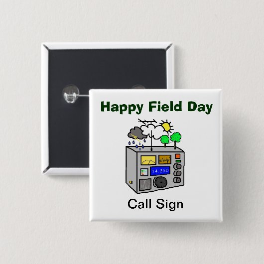 幸せな野外活動の日のアマチュア無線の正方形ボタン 缶バッジ (正面&裏面)