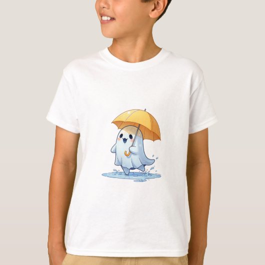 幸せな雨の水たまりのオバケ キッズ Tシャツ (正面)