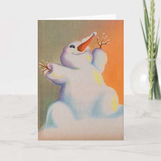 幸せな雪だるまが朝を迎える シーズンカード (正面)