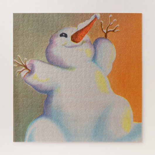 幸せな雪だるまが朝を迎える ジグソーパズル (縦)