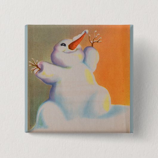 幸せな雪だるまが朝を迎える 缶バッジ (正面)