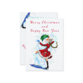 幸せな雪だるまと女の子のダンサー クリスマス 新年 ノートカード (正面/裏面インサイチュ)