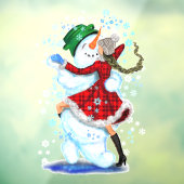 幸せな雪だるまと少女がタンゴで踊るメリークリスマス ウィンドウサイン (シート3)