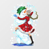 幸せな雪だるまと少女がタンゴで踊るメリークリスマス ウィンドウサイン (シート)