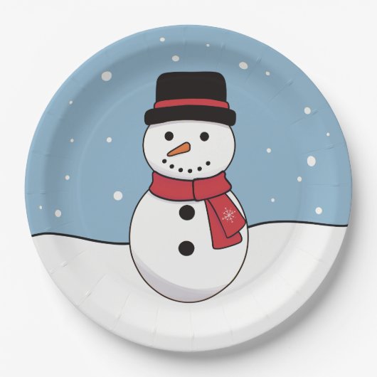 幸せな雪だるまのクリスマス休日 ペーパープレート (正面)
