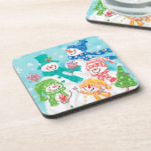 幸せな雪だるまのレトロのクリスマス コースター (左側)