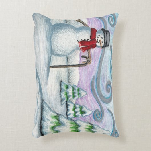 幸せな雪だるまの冬の不思議の国のアクセントの枕 アクセントクッション (正面(垂直))