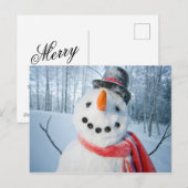 幸せな雪だるまの肖像画 シーズンポストカード (正面/裏面)