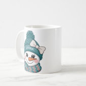 幸せな雪だるまの顔の名前のクリスマスリボン コーヒーマグカップ (正面左)