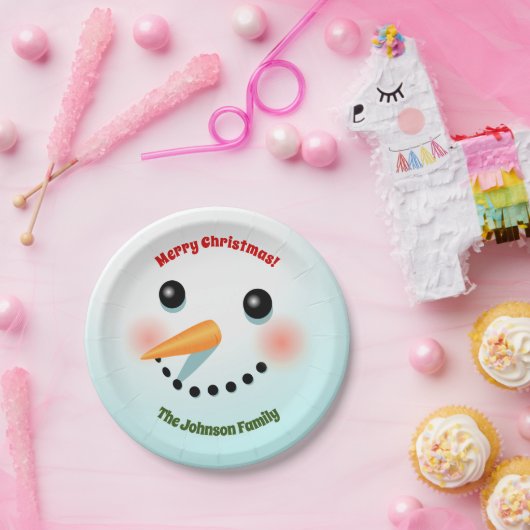 幸せな雪だるまの顔 ペーパープレート (パーティー)