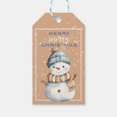 幸せな雪だるまインブルーハットクリスマスギフトラベル ギフトタグ (正面)