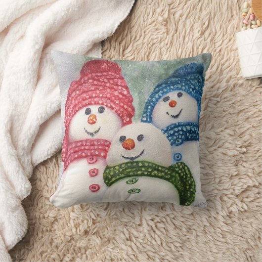幸せな雪だるま家族 クッション (ブランケット)