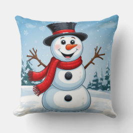 幸せな雪だるま 冬のフェスティブルのあったかクリスマス クッション