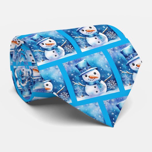 幸せな雪だるま（青） ネクタイ (ロール)