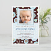 幸せな青はベビーの写真の《キリスト教》洗礼式や命名式の招待状に点を打ちます 招待状 (スタンド正面)