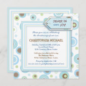 幸せな青は男の赤ちゃんの《キリスト教》洗礼式や命名式の招待状に点を打ちます 招待状 (正面/裏面)