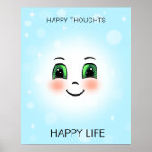 幸せな顔と明るい青色に幸せな考え ポスター (正面)