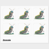 幸せな顔と葉のキュートな毛虫 スクエアシール (シート)