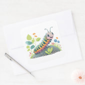 幸せな顔と葉のキュートな毛虫 スクエアシール (封筒)