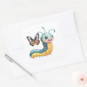 幸せな顔と蝶とキュートな毛虫 スクエアシール (封筒)