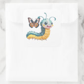 幸せな顔と蝶とキュートな毛虫 スクエアシール (バッグ)