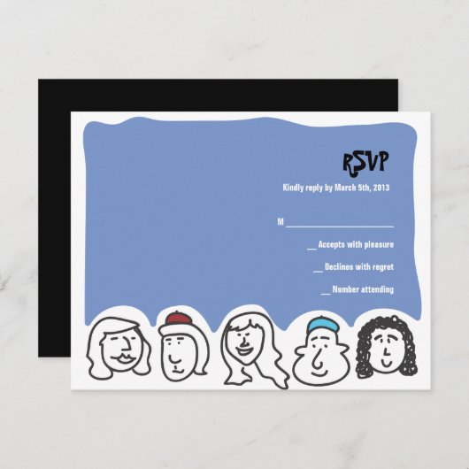 幸せな顔のバーのバルミツワーの招待状の応答カード 出欠カード (正面/裏面)