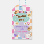 幸せな顔スマイル市松模様に誕生日ギフトラベル ギフトタグ (正面)