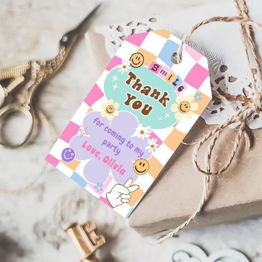 幸せな顔スマイル市松模様に誕生日ギフトラベル ギフトタグ