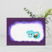 幸せな顔フルーツおよびカップケーキ サンキューカード (スタンド正面)