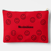 幸せな顔ブラック上の赤 – 大きいアクセサリーポーチ アクセサリーポーチ (裏面)