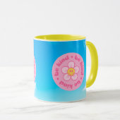 幸せな顔マグ黄色のハンドルで親切 マグカップ (正面右)