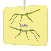 幸せな顔漫画と可愛い緑のスティック昆虫 カーエアーフレッシュナー (左)