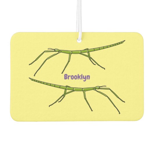 幸せな顔漫画と可愛い緑のスティック昆虫 カーエアーフレッシュナー (正面)