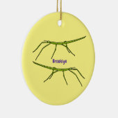 幸せな顔漫画と可愛い緑のスティック昆虫 セラミックオーナメント (右)