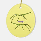 幸せな顔漫画と可愛い緑のスティック昆虫 セラミックオーナメント (左)